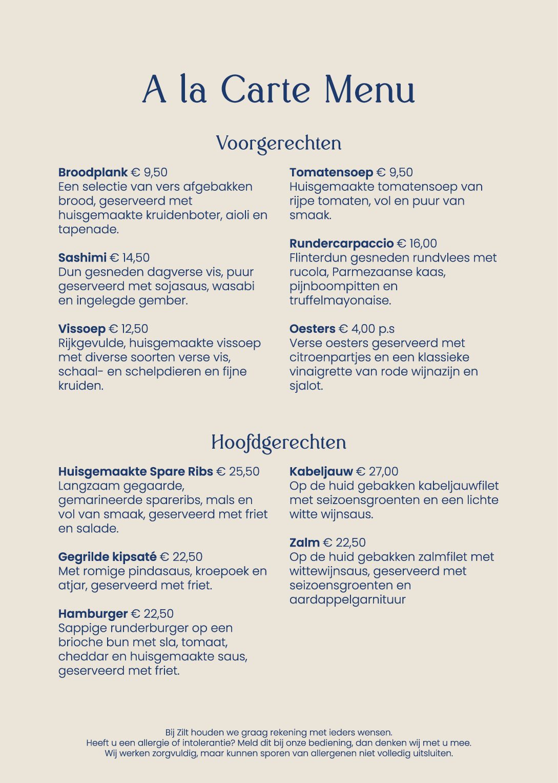 Zilt A la carte drukklaar